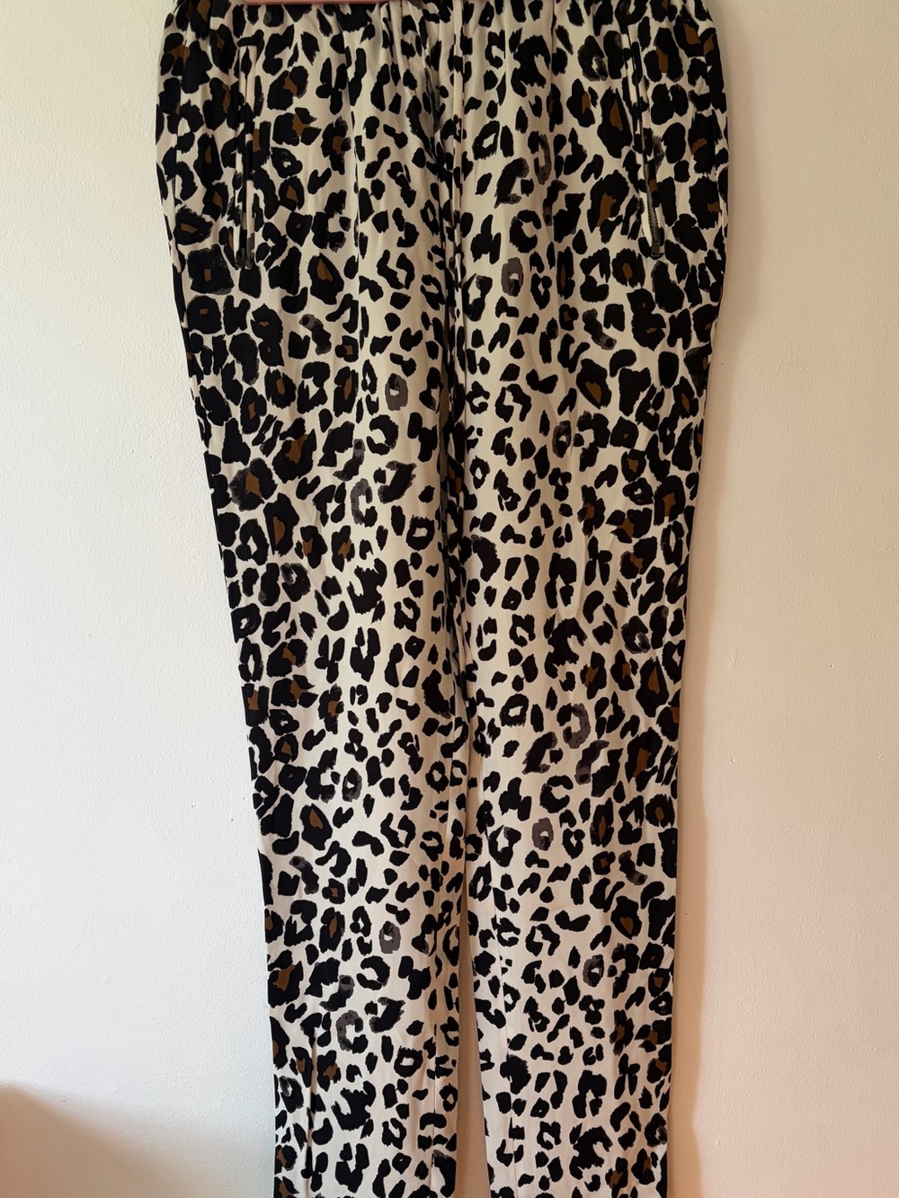 A.L.C. Leopard Print Wide Leg Pants in Black, White & Brown